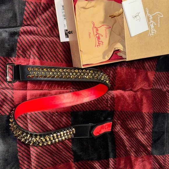 Christian Louboutin Gold Spiked Men’s Belt - Picture 3 of 8